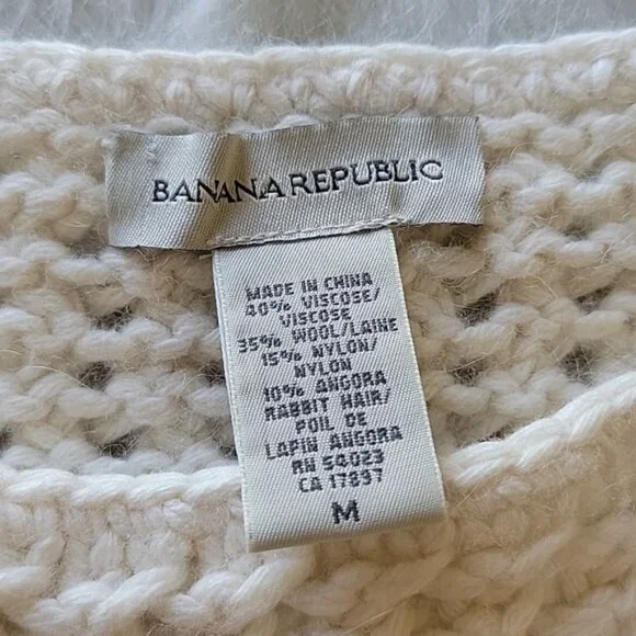 BANANA REPUBLIC Wool Angora Blend Open Knit Cropped Boat Neck Nautical Sweater M - Picture 3 of 7